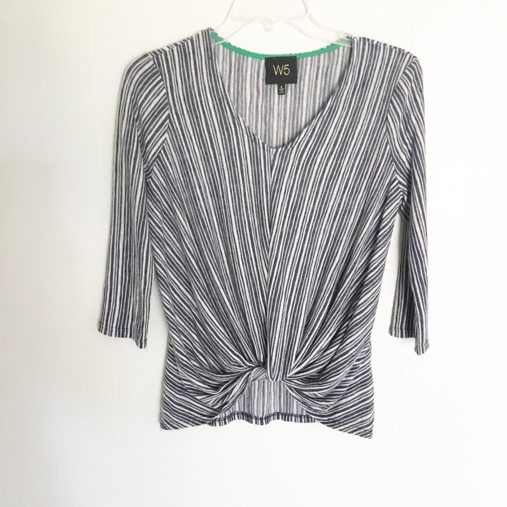 W5 Blue White Striped Front Knot Top Size Small